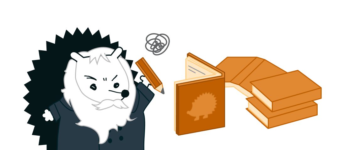 찰스 다윈처럼 생긴 고슴이가 두꺼운 책을 쓰고 있음